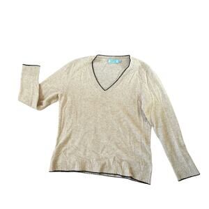 Golightly Cashmere Lightweight Oat V Neck Sweater Lifetime Warranty EUC Women XL